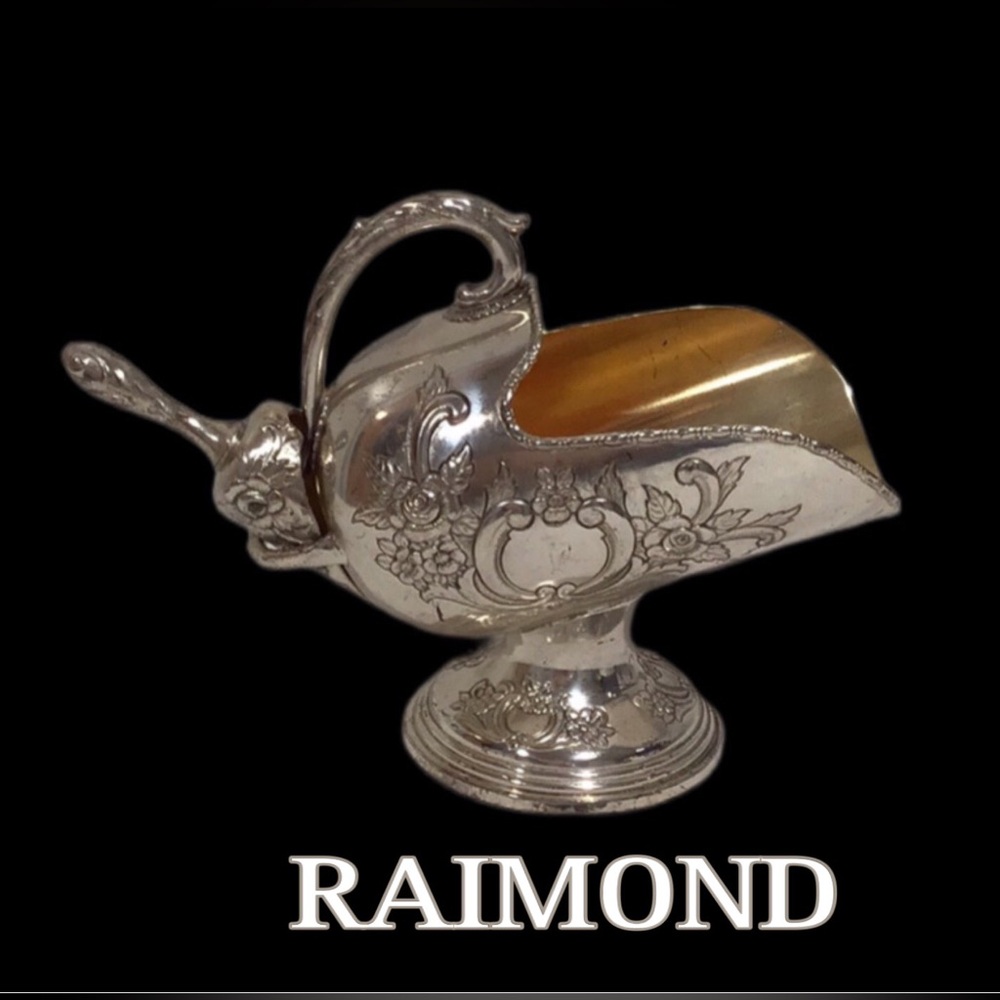 Vintage RAIMOND Pedestal Sugar Scuttle with Scoop, Russian, Silver-plate, Bronze